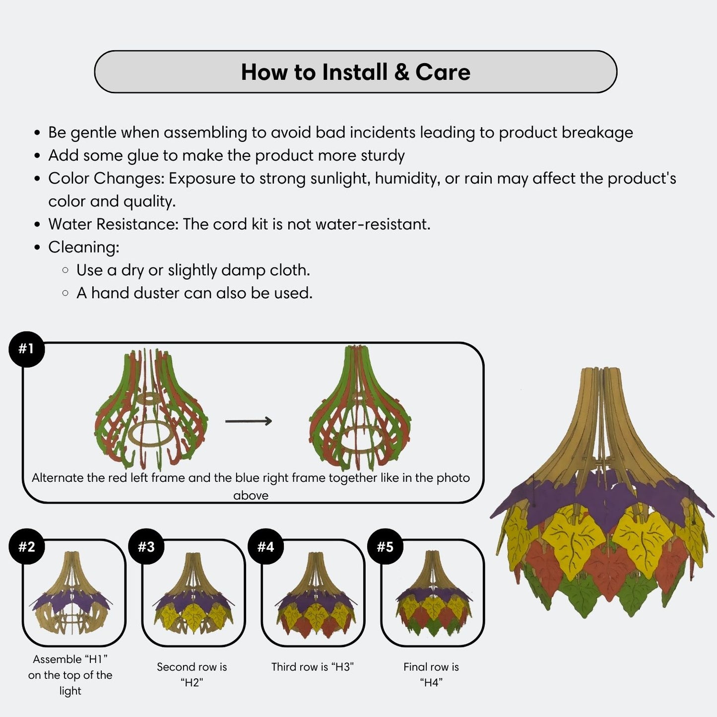 Caladium Bicolor Wooden Pendant Light Instruction