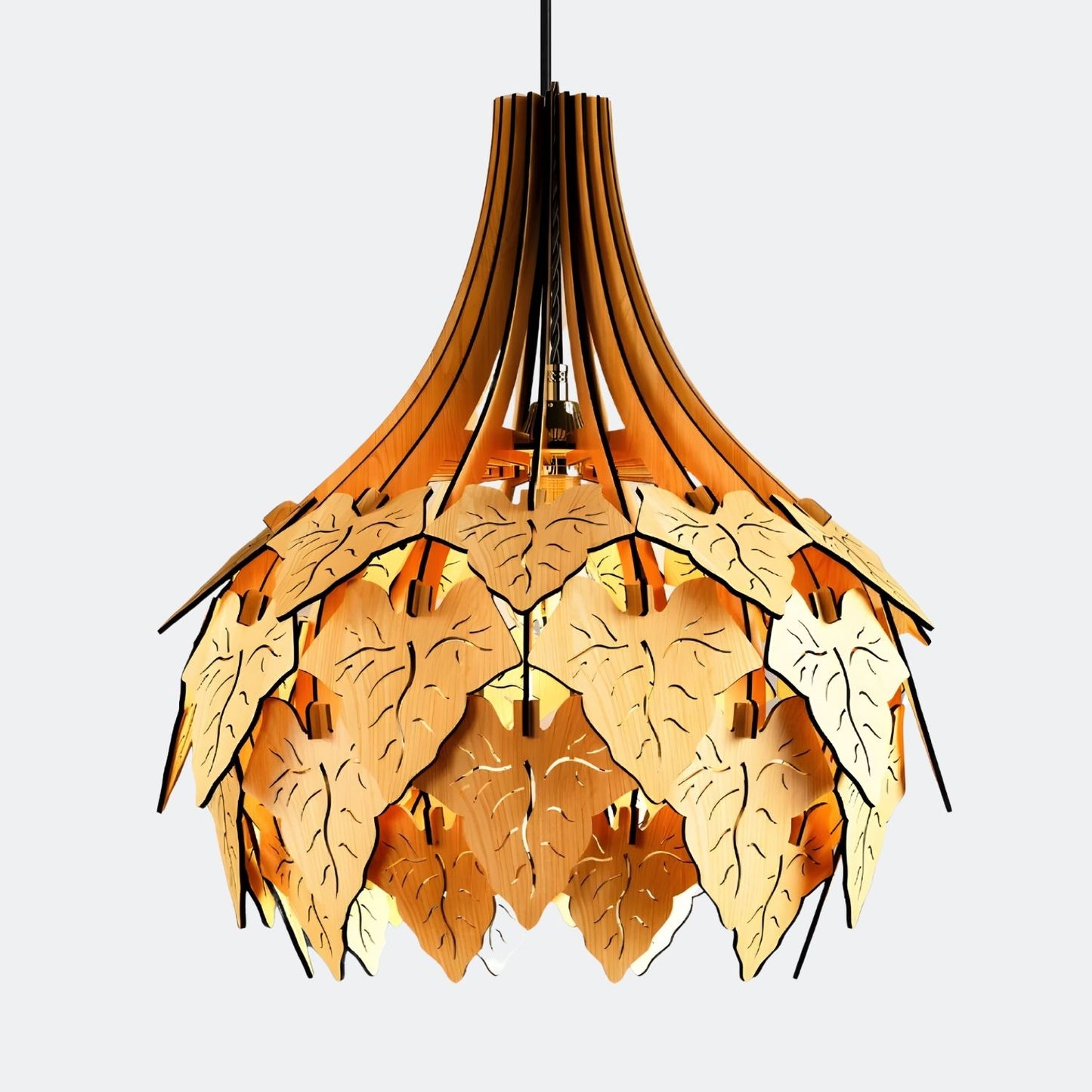 Caladium Bicolor Leaf Wooden Pendant Light