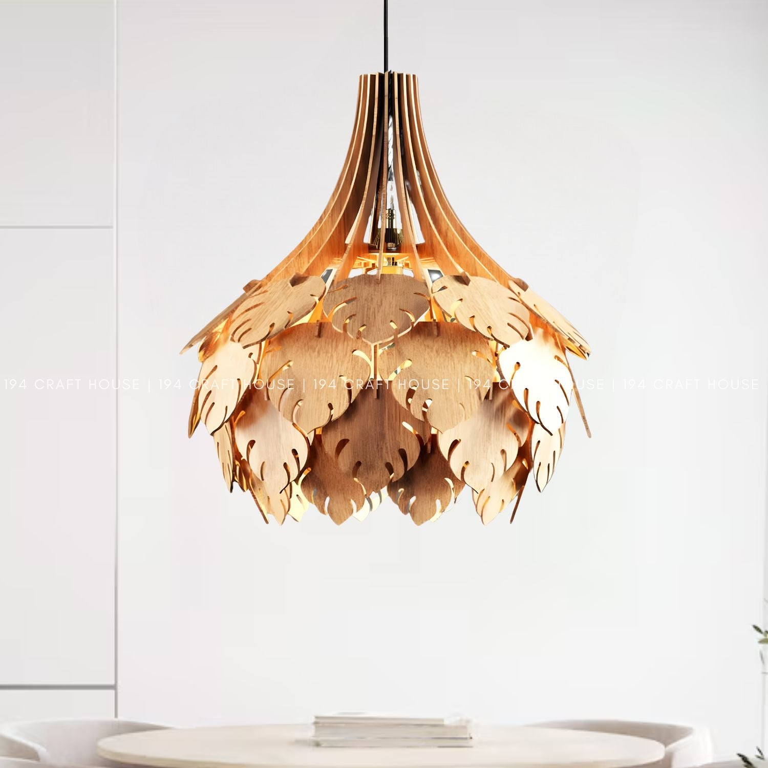 Monstera Leaf Wooden Pendant Light Home Decor