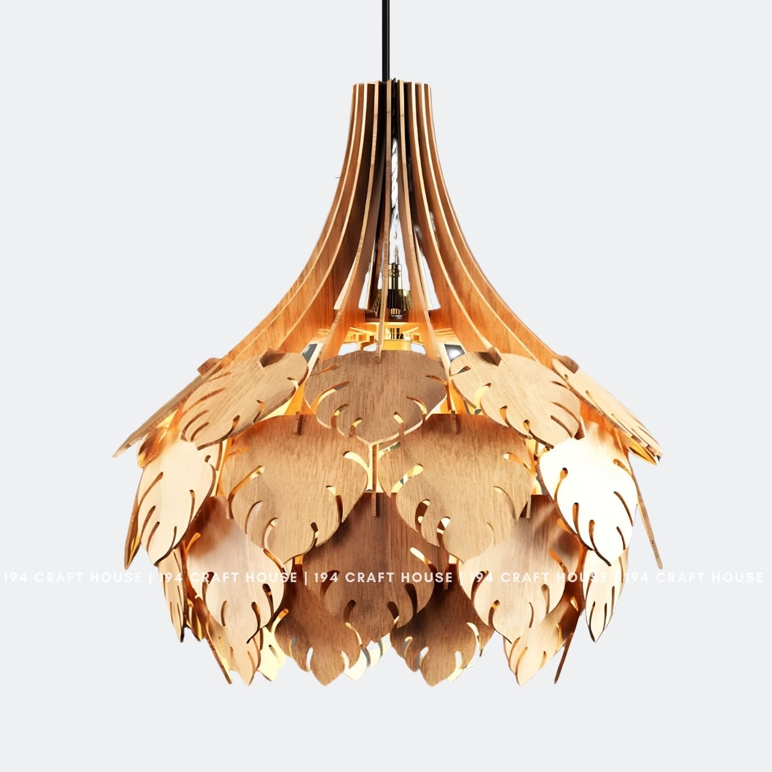 Monstera Leaf Wooden Pendant Light