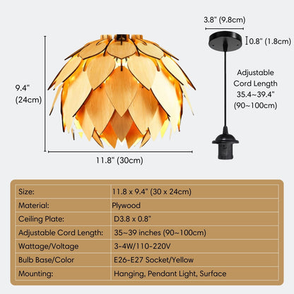 Water Lily Wood Pendant Light for Kitchen