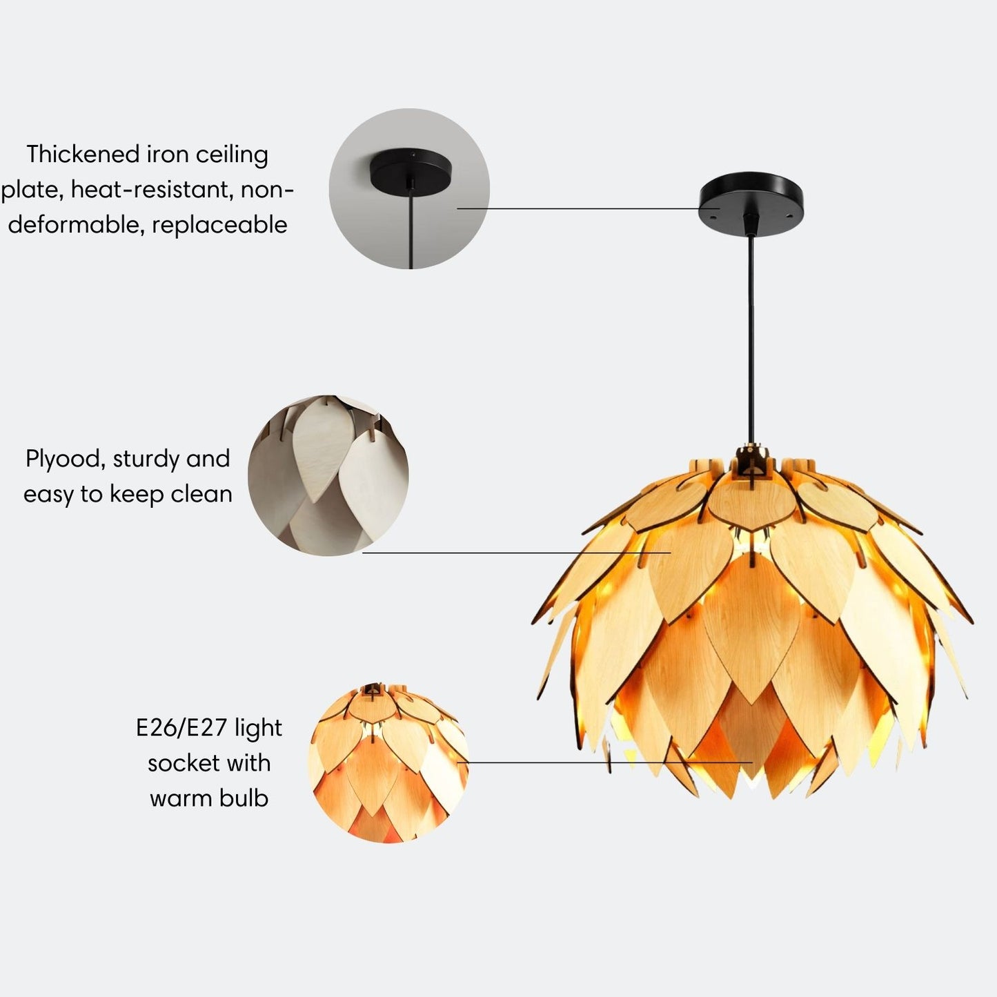 Water Lily Wood Pendant Light for Kitchen