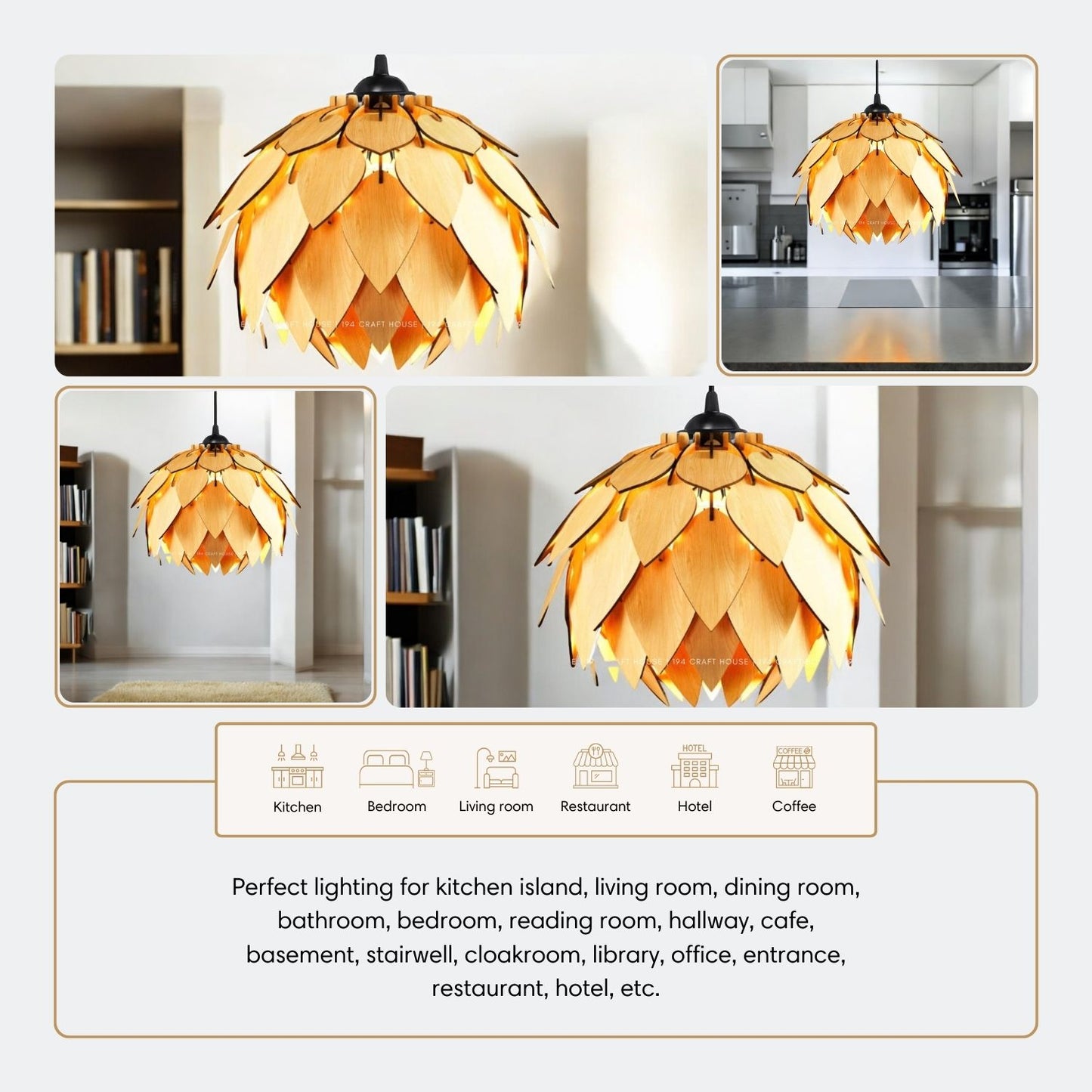 Water Lily Wood Pendant Light for Kitchen