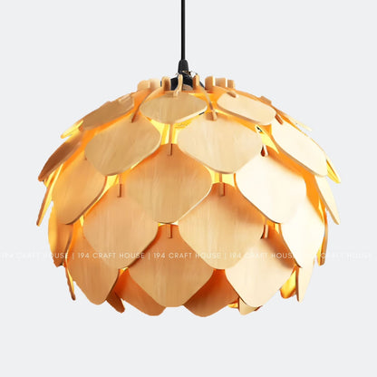 Wood Pendant Light Round Pinecone Shape