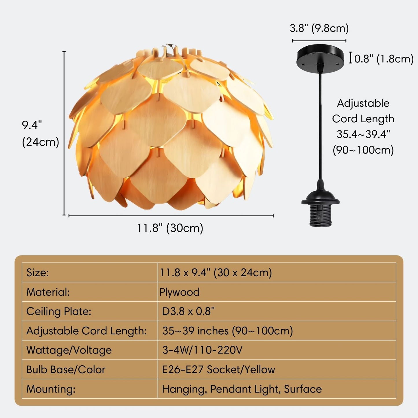 Wood Pendant Light Round Pinecone Shape