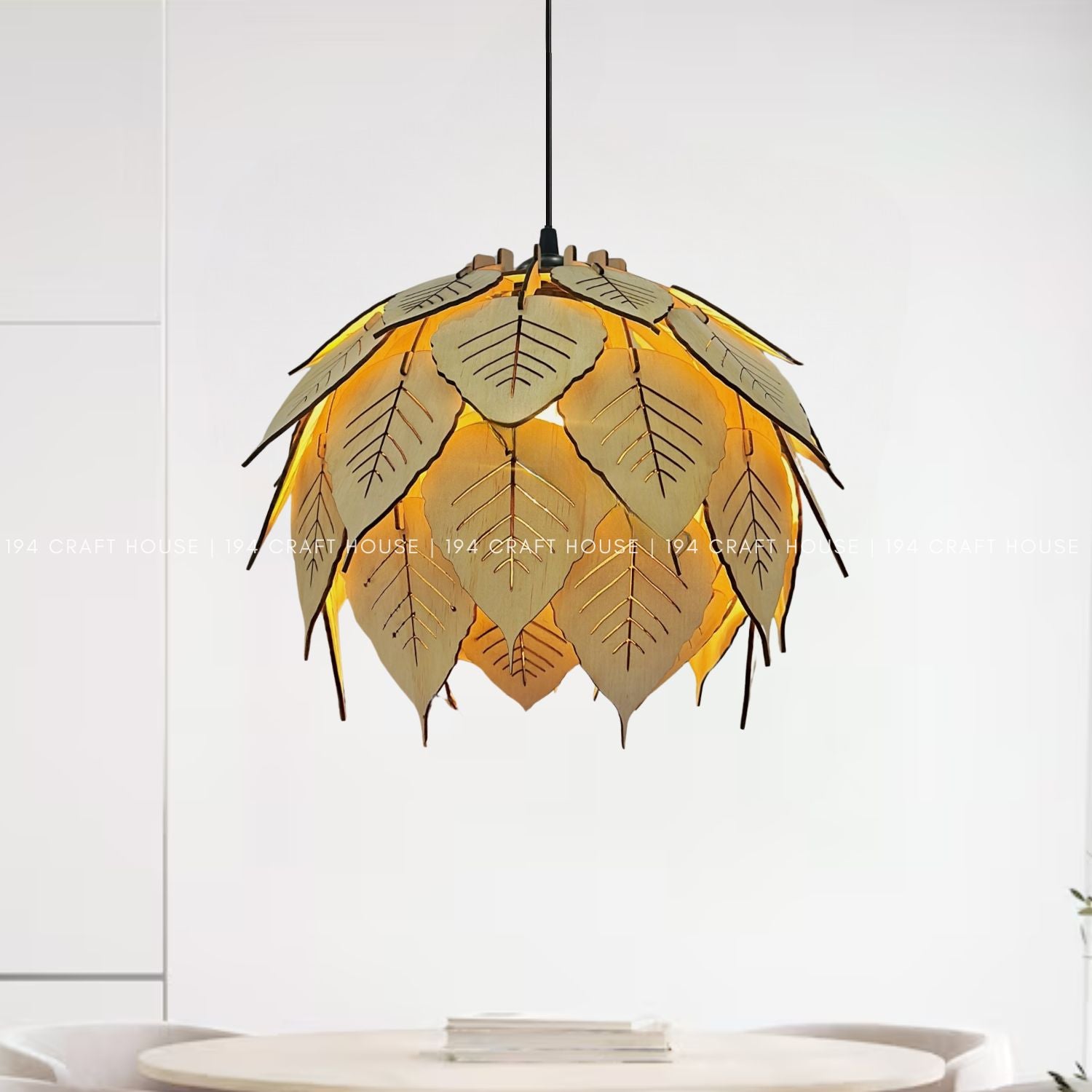 Wood Pendant Light Bodhi Leaf