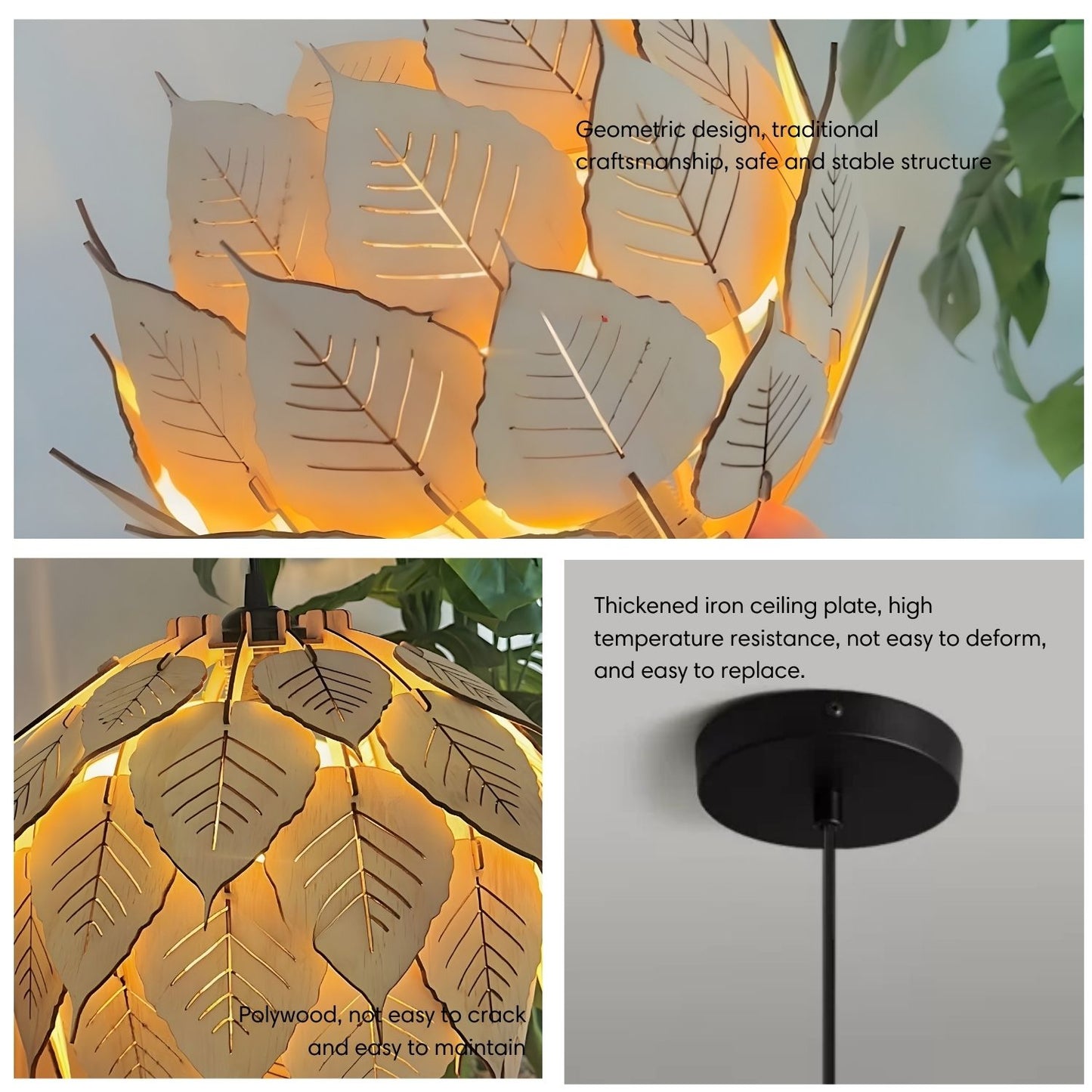 Bodhi Leaf Wooden Pendant Light Detail