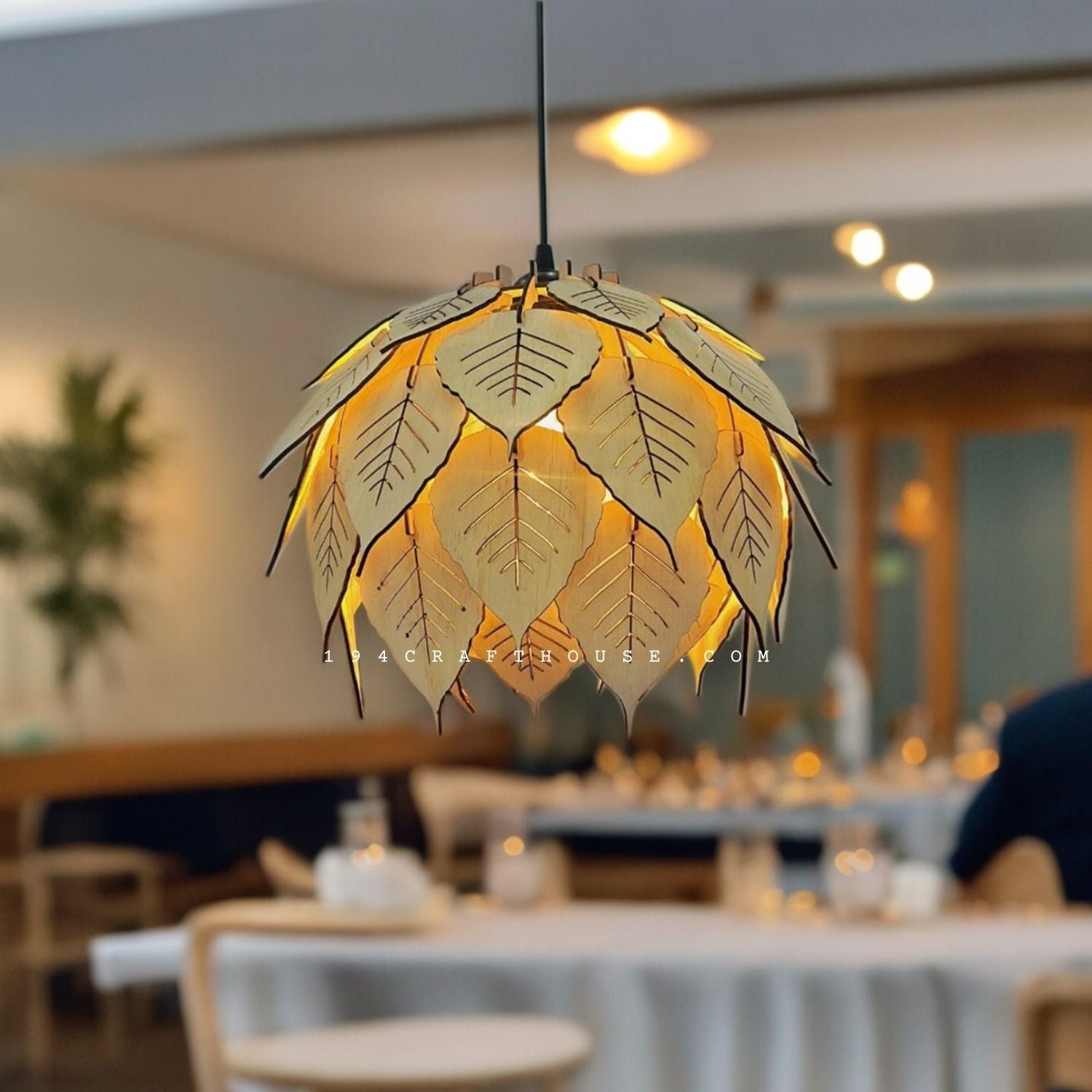 Bodhi Leaf Wooden Pendant Light for Restaurant Decor