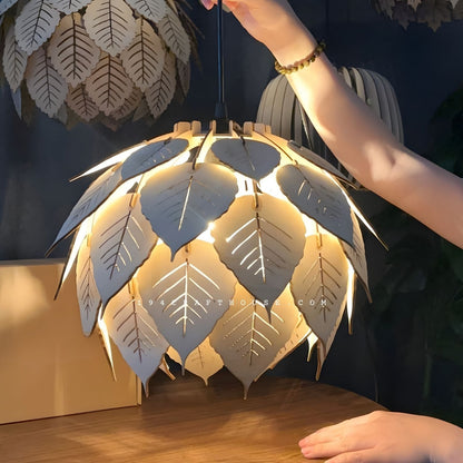 Bodhi Leaf Wooden Pendant Light for Living Room