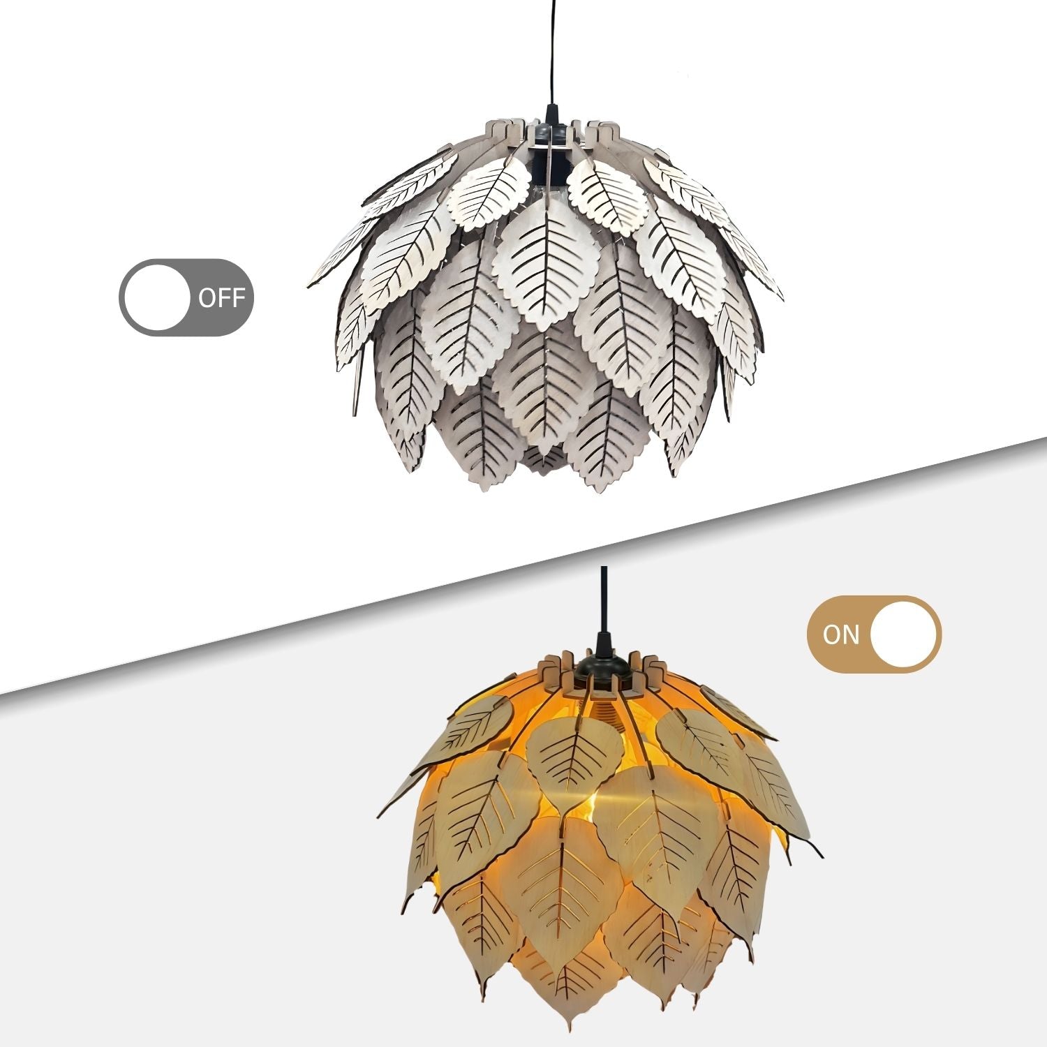 Bodhi Leaf Wooden Pendant Light Effect