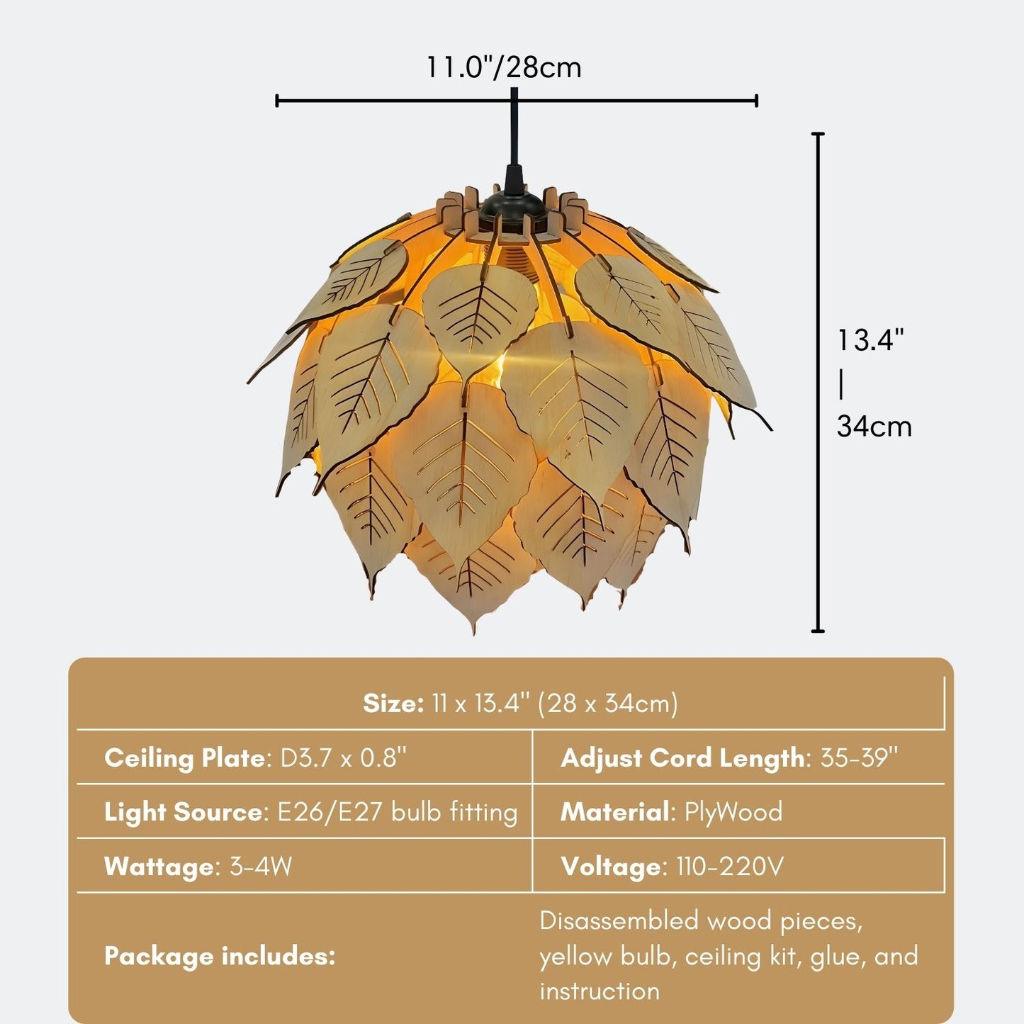 Bodhi Leaf Wooden Pendant Light Specification