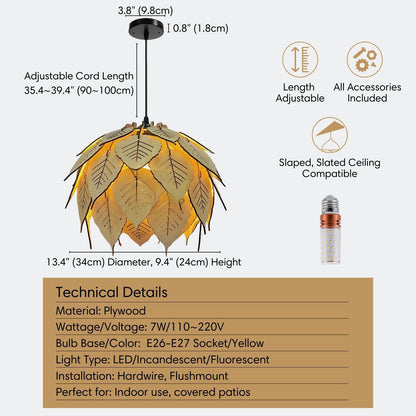 Diagram showing 13.4" diameter, 9.4" height and adjustable cord length measurements