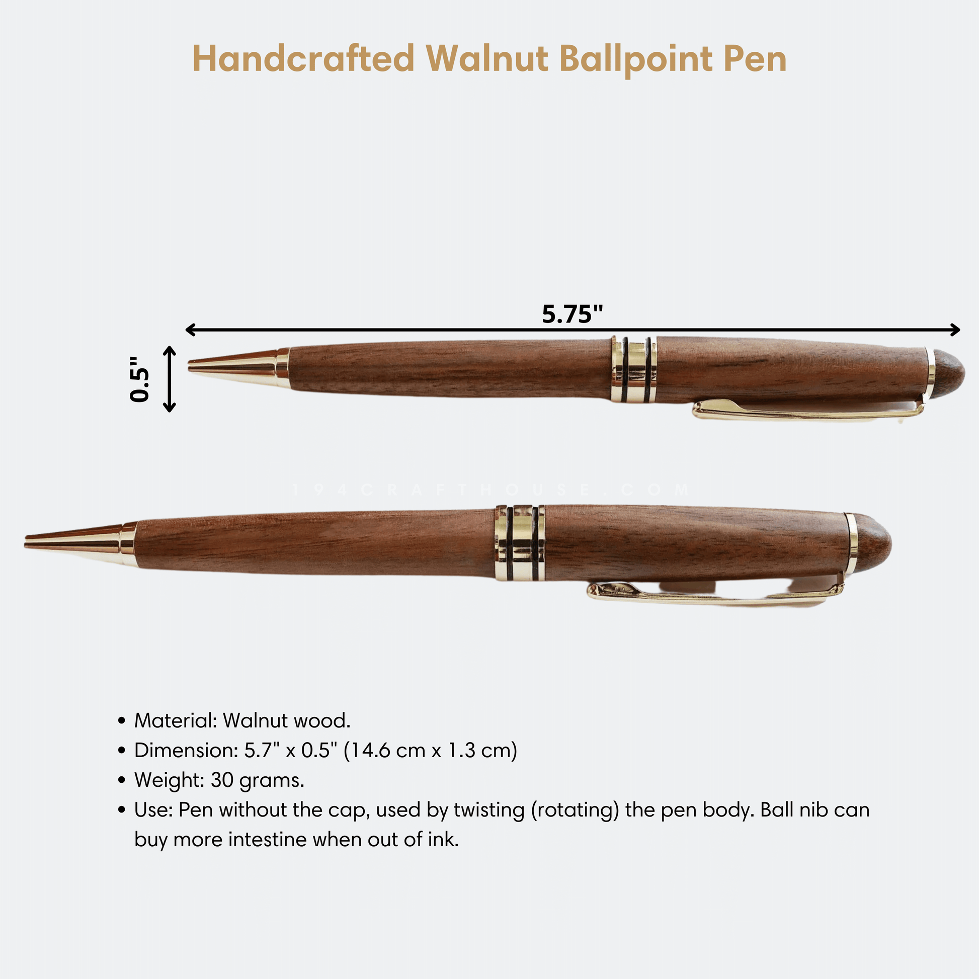 Dark Walnut Wood Custom Engraved Pen Set with Gold Gift Box