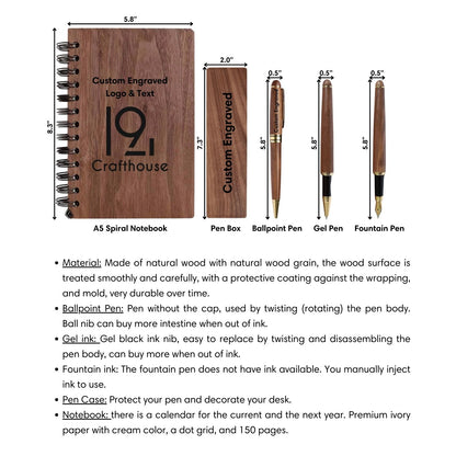 Personalized Wooden Notebook and Pen Set Custom Company Logo Engraved