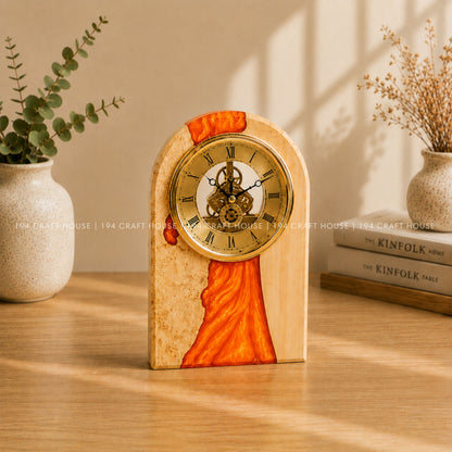 Personalized Wood & Resin Desk Clock – Handmade Clock for Home Office Decor & Personalized Gifts for New Home, Housewarming Gifts, Wedding Gifts, Anniversary Gifts, Retirement Gift