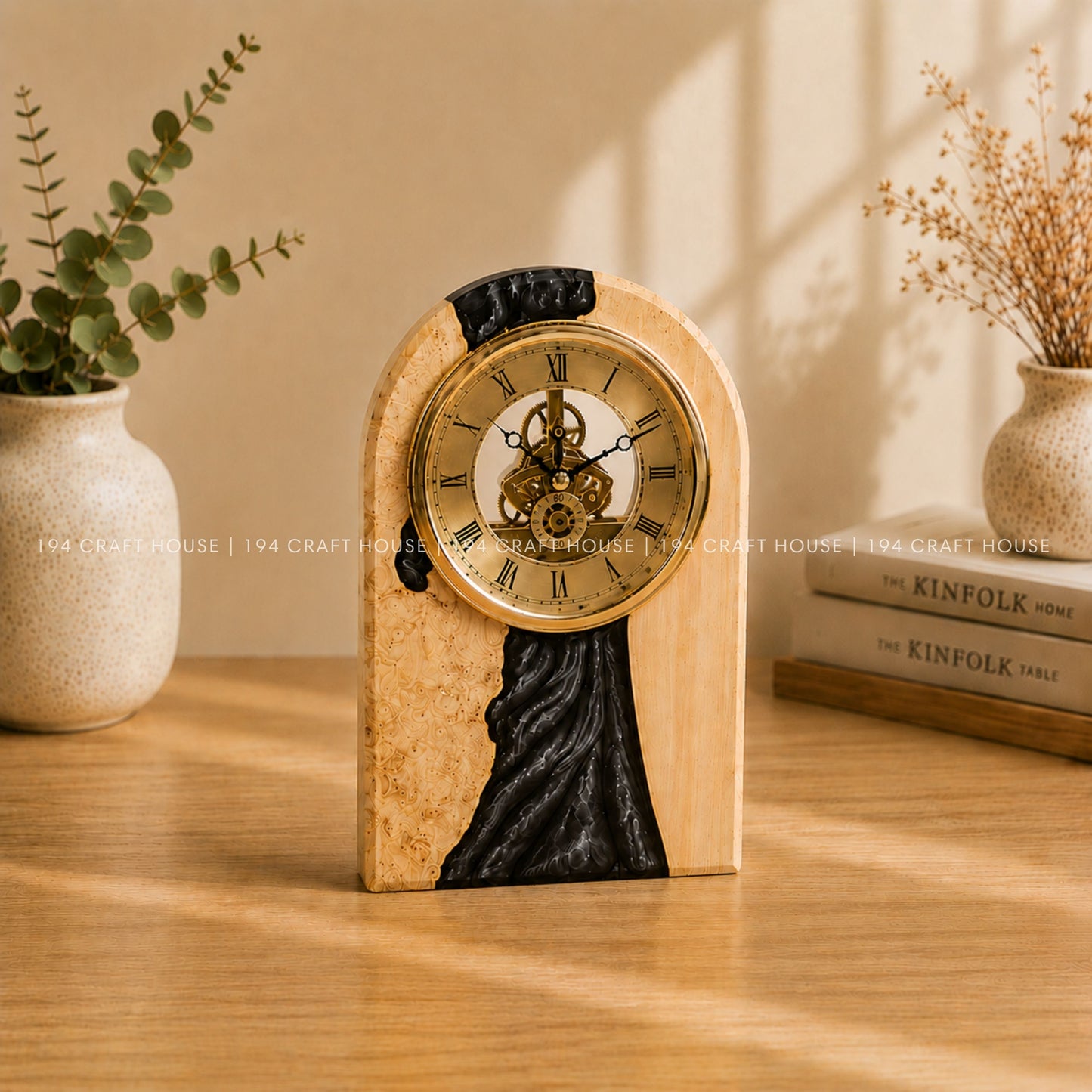 Personalized Wood & Resin Desk Clock – Handmade Clock for Home Office Decor & Personalized Gifts for New Home, Housewarming Gifts, Wedding Gifts, Anniversary Gifts, Retirement Gift