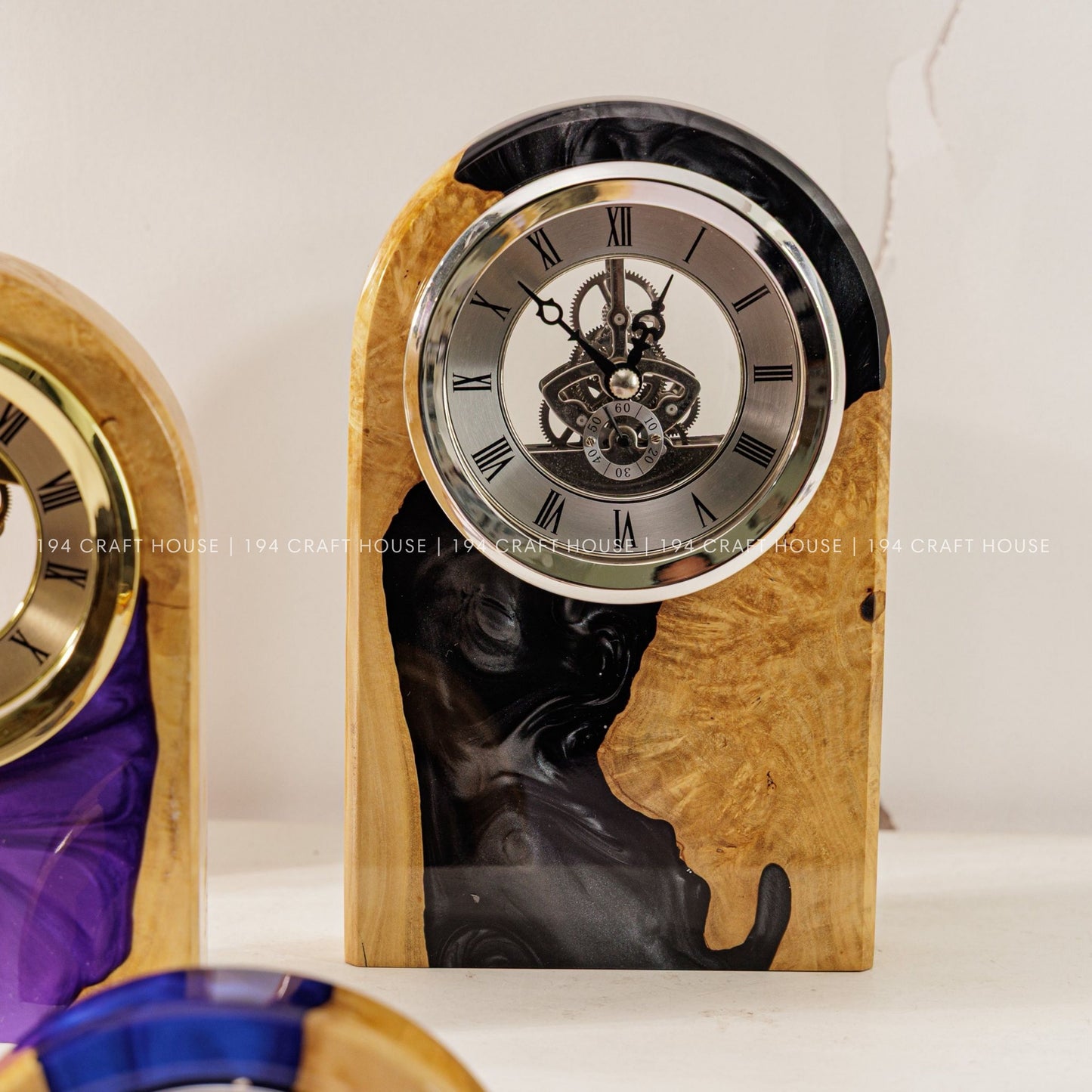 Personalized Wood & Resin Desk Clock – Handmade Clock for Home Office Decor & Personalized Gifts for New Home, Housewarming Gifts, Wedding Gifts, Anniversary Gifts, Retirement Gift