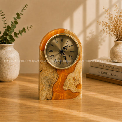 Personalized Wood & Resin Desk Clock – Handmade Clock for Home Office Decor & Personalized Gifts for New Home, Housewarming Gifts, Wedding Gifts, Anniversary Gifts, Retirement Gift