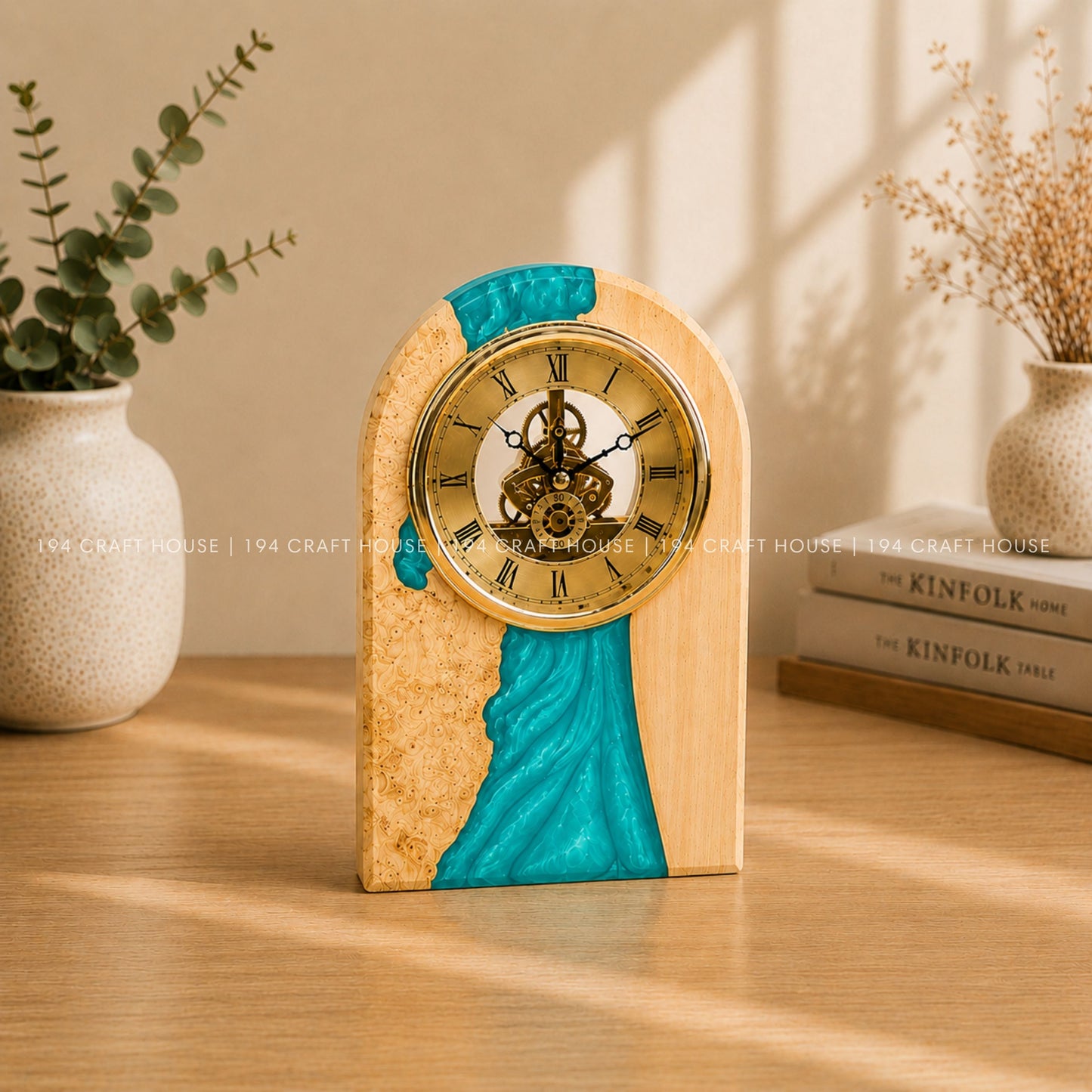 Personalized Wood & Resin Desk Clock – Handmade Clock for Home Office Decor & Personalized Gifts for New Home, Housewarming Gifts, Wedding Gifts, Anniversary Gifts, Retirement Gift