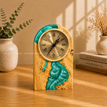 Personalized Wood & Resin Desk Clock – Handmade Clock for Home Office Decor & Personalized Gifts for New Home, Housewarming Gifts, Wedding Gifts, Anniversary Gifts, Retirement Gift