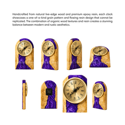 Personalized Wood & Resin Desk Clock – Handmade Clock for Home Office Decor & Personalized Gifts for New Home, Housewarming Gifts, Wedding Gifts, Anniversary Gifts, Retirement Gift