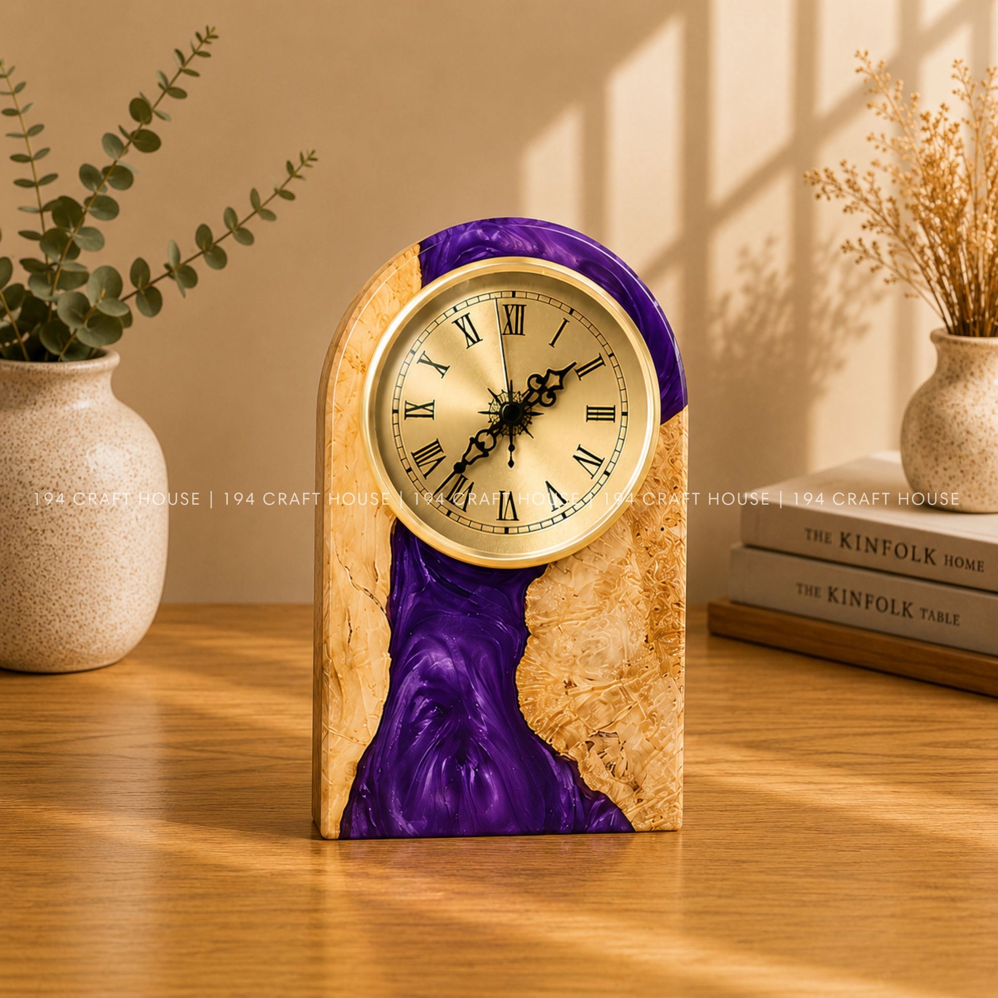 Personalized Wood & Resin Desk Clock – Handmade Clock for Home Office Decor & Personalized Gifts for New Home, Housewarming Gifts, Wedding Gifts, Anniversary Gifts, Retirement Gift