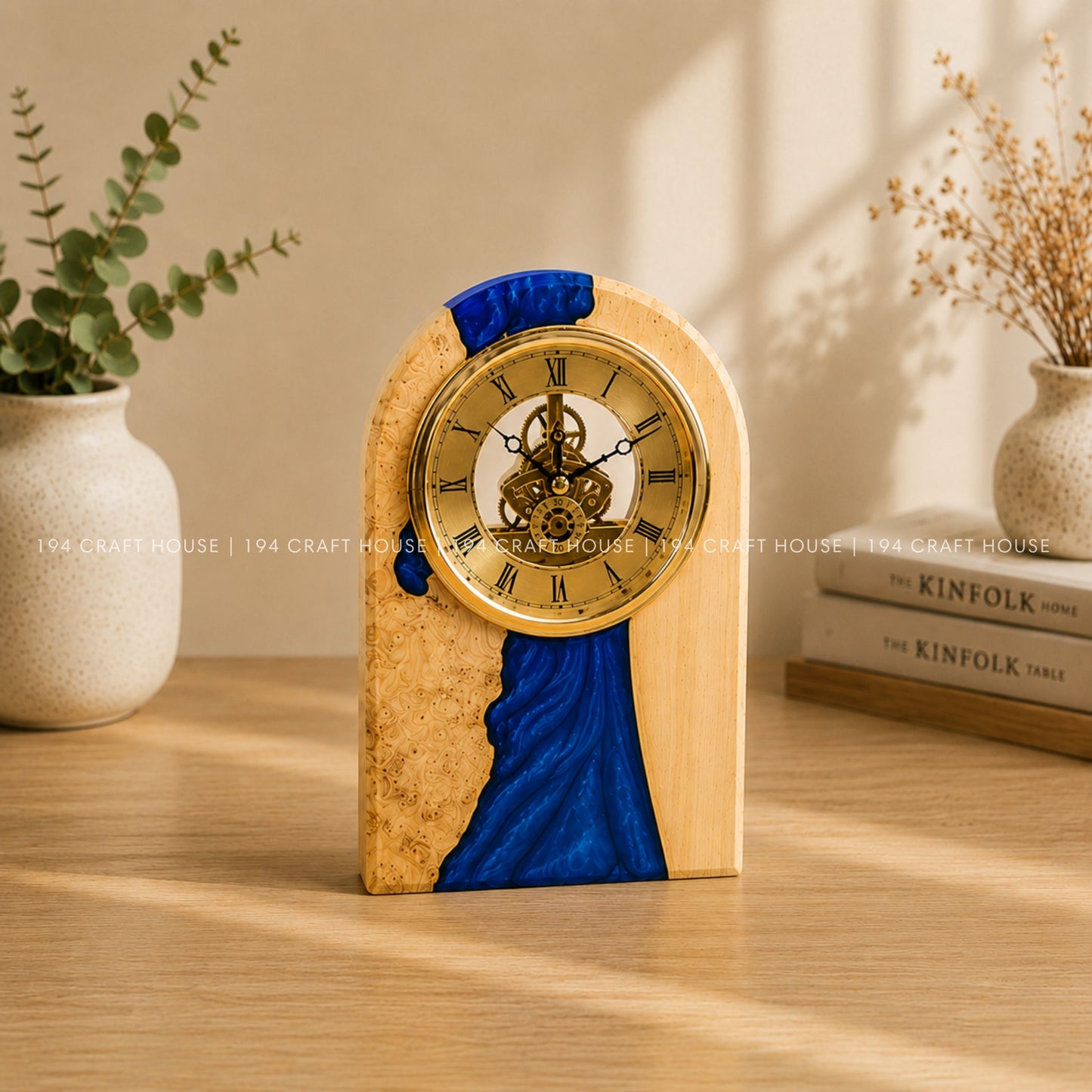 Personalized Wood & Resin Desk Clock – Handmade Clock for Home Office Decor & Personalized Gifts for New Home, Housewarming Gifts, Wedding Gifts, Anniversary Gifts, Retirement Gift