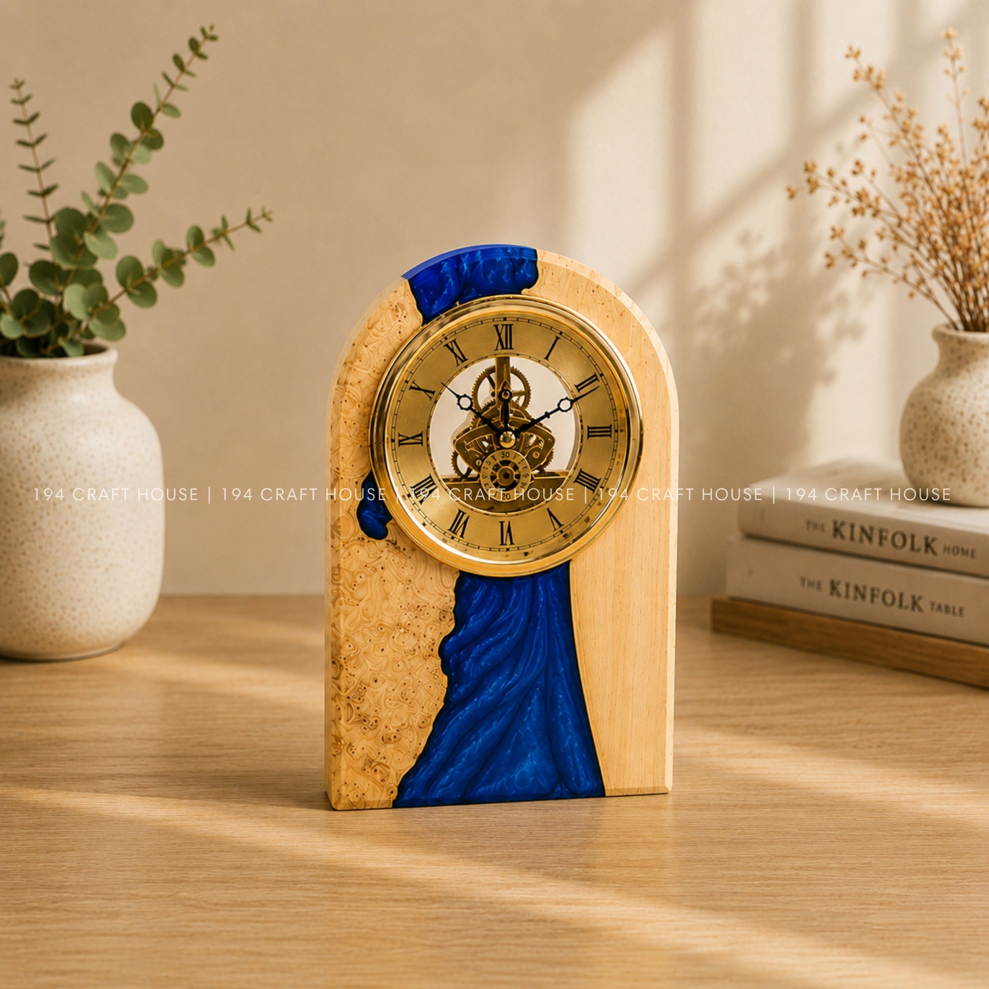 Personalized Wood & Resin Desk Clock – Handmade Clock for Home Office Decor & Personalized Gifts for New Home, Housewarming Gifts, Wedding Gifts, Anniversary Gifts, Retirement Gift