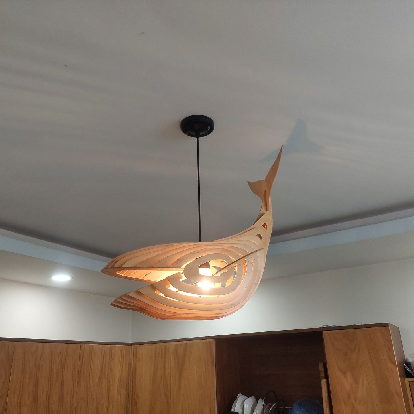 Wood Whale Pendant Light DIY Ceiling Chandelier Lamp For Home Decor