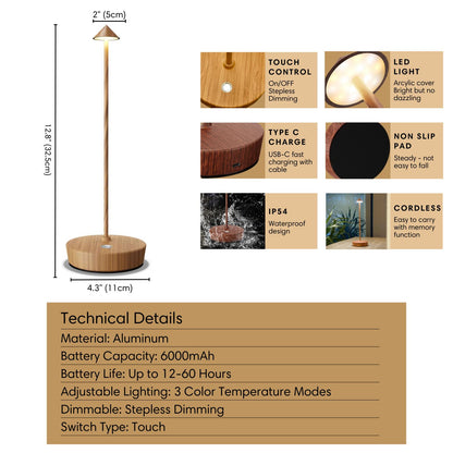Cordless Table Lamp for Bedroom Bedside