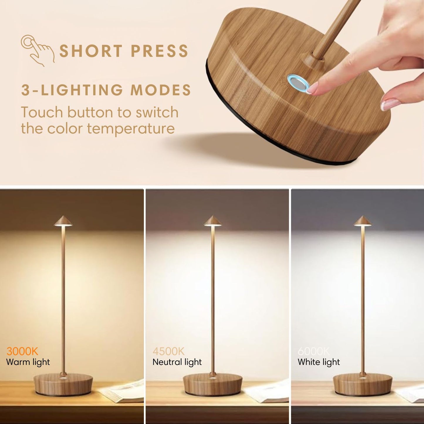 Cordless Table Lamp for Bedroom Bedside