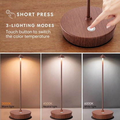 Cordless Table Lamp Woodgrain for Kitchen Dining