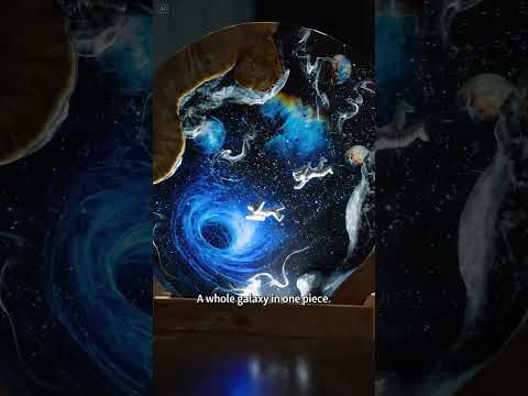 Astronaut space epoxy resin and wood night light showcasing a detailed hand-carved galaxy scene handmade by 194 Craft House