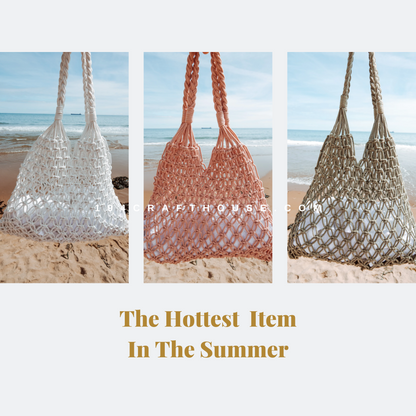 Handmade Macrame Tote Bag, Summer Travel Beach Bag, Reusable Grocery Bag