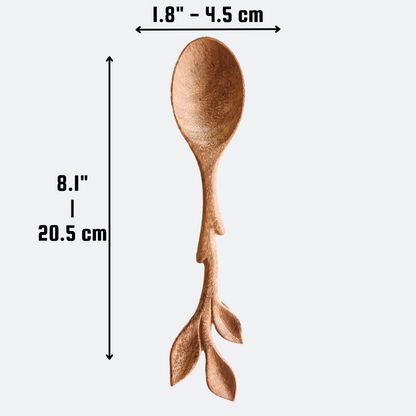 Artisan Leaf Handle Wooden Spoon - Kitchen Serving Utensils