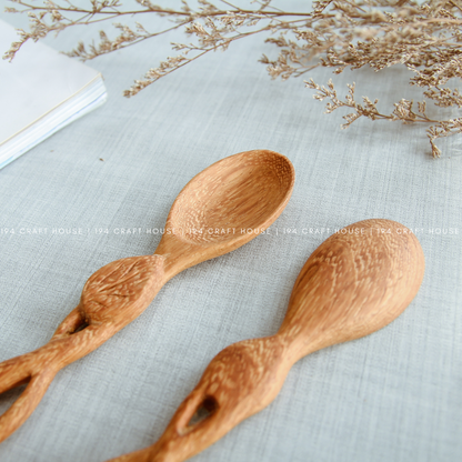 Handcrafted Leaf Handle Wooden Spoon - Kitchen Serving Utensils