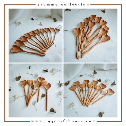 Unique handcrafted heart-shaped wooden spoons in two decorative designs